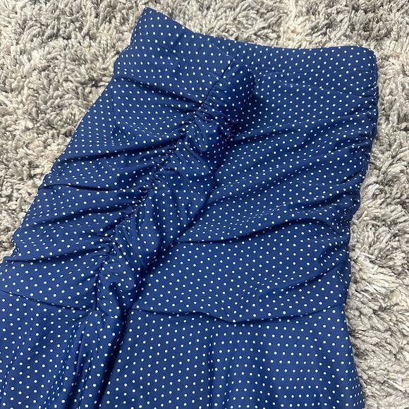 Unique Vintage Alice Swim Skirt High Rise Ruched Retro Blue Polka Dot XXL 2XL 2X - Picture 7 of 15